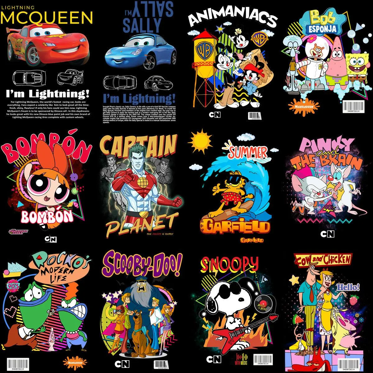 40 Cartoons 90s Kids Classics Street Wear Designs Bundle PNG