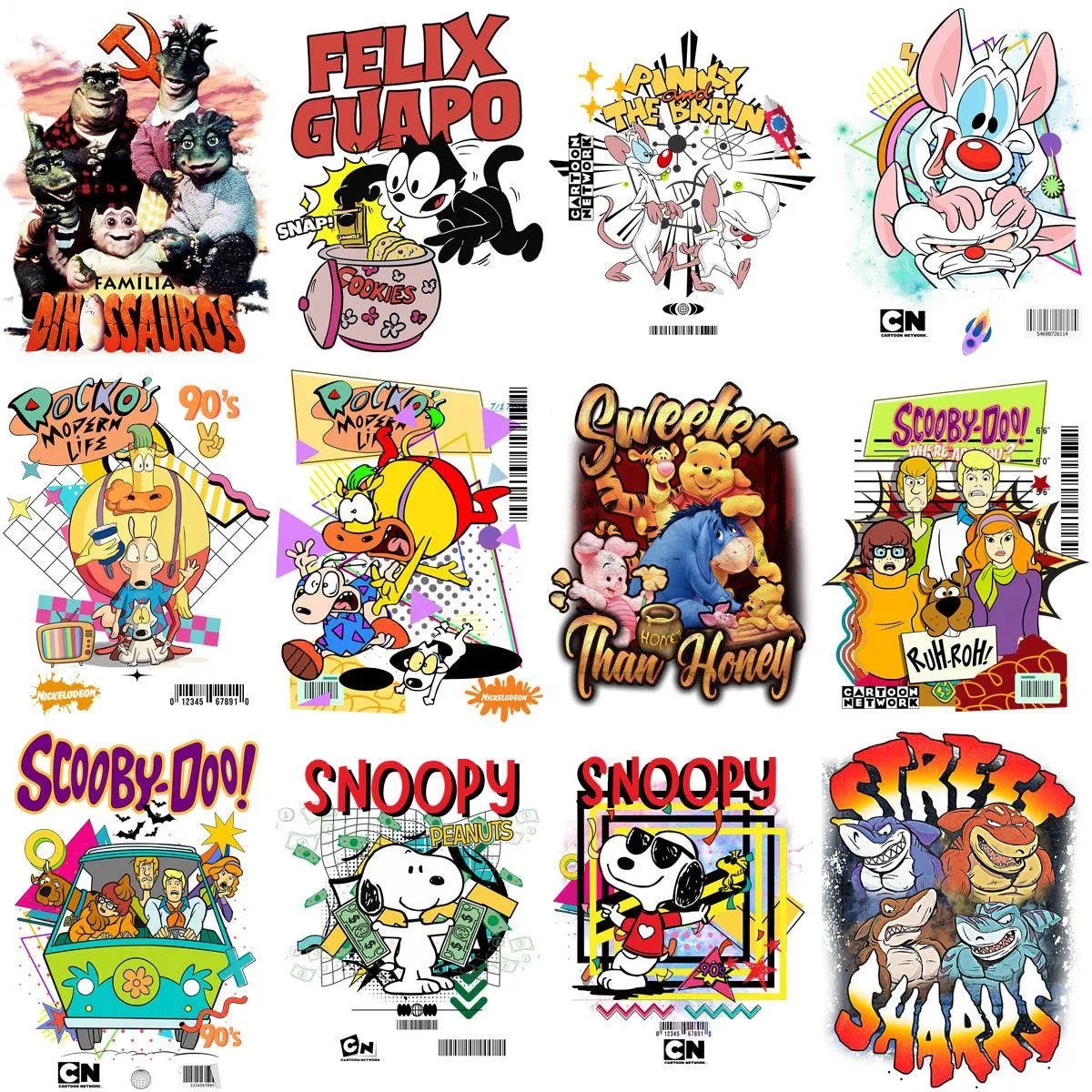 40 Cartoons 90s Kids Classics Street Wear Designs Bundle PNG