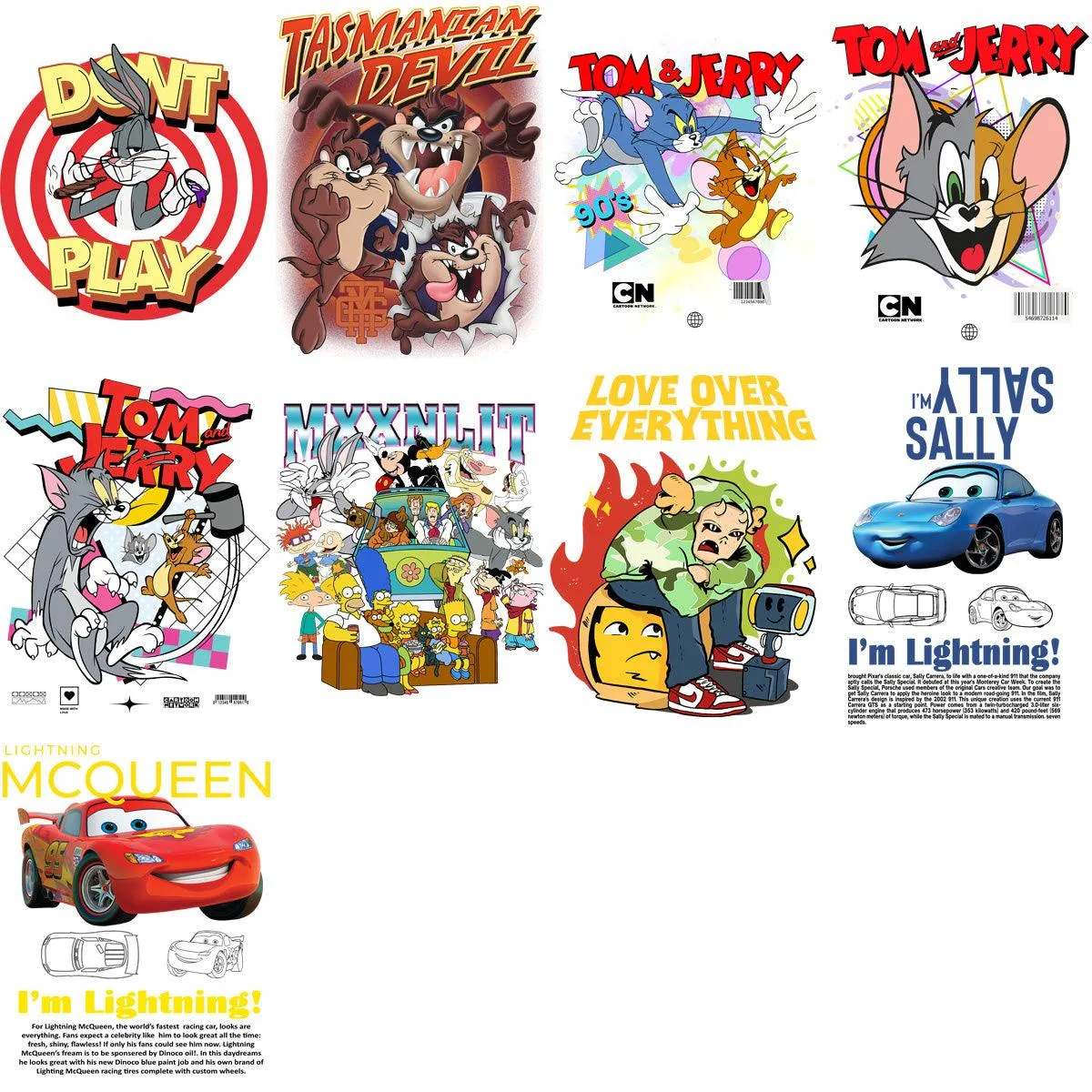 40 Cartoons 90s Kids Classics Street Wear Designs Bundle PNG