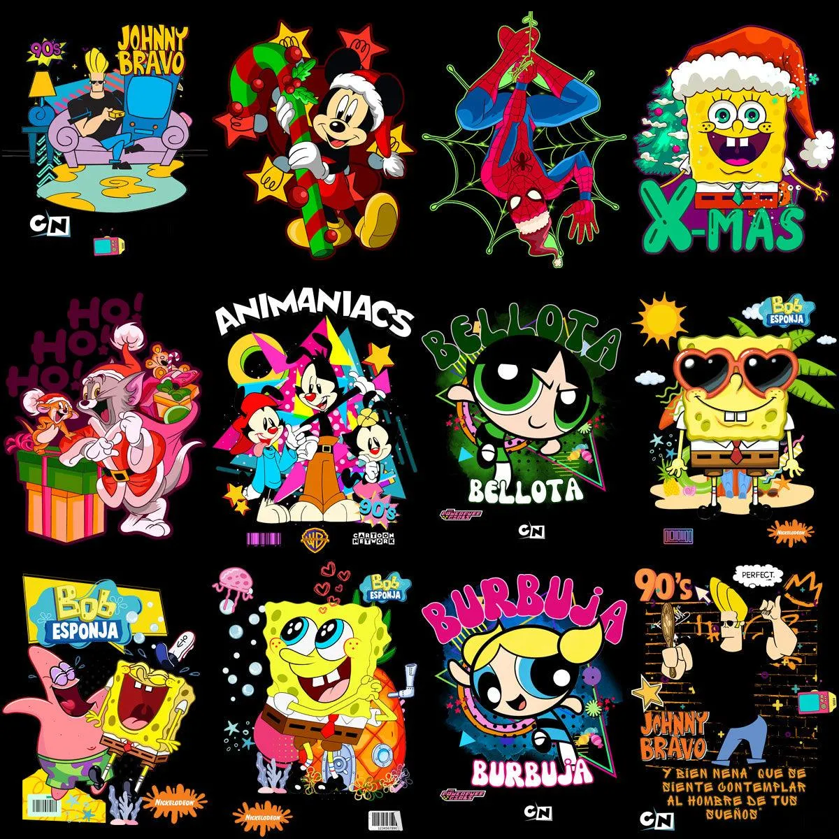 40 Cartoons 90s Kids Classics Street Wear Designs Bundle PNG