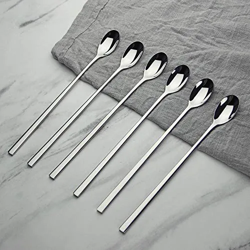 6 Pcs Iced Tea Spoons, Stainless Steel Long Handle Spoon for Iced Tea Coffee & Cocktail Stirring