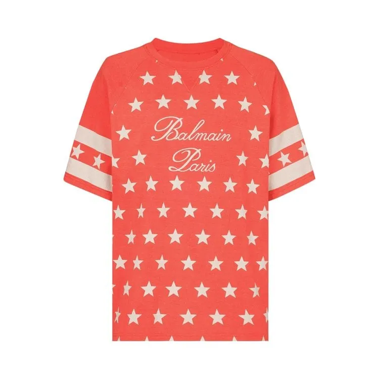Balmain Signature Stars Print 'Poppy/Cream' T-Shirt, Red