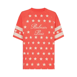 Balmain Signature Stars Print 'Poppy/Cream' T-Shirt, Red