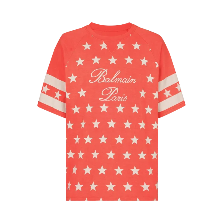Balmain Signature Stars Print 'Poppy/Cream' T-Shirt, Red