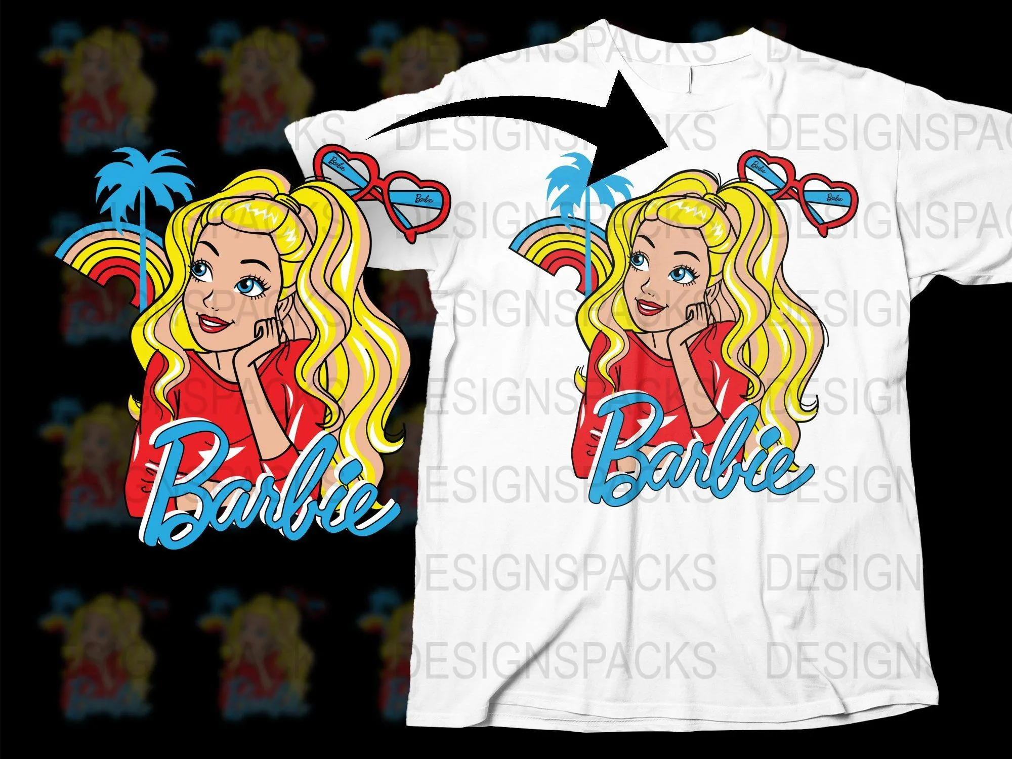 Barbie Rainbow Heart Sunglasses Graphic Png Digital Download