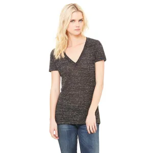 Bella   Canvas Women's Black Marble Jersey Short-Sleeve Deep V-Neck T-Shirt