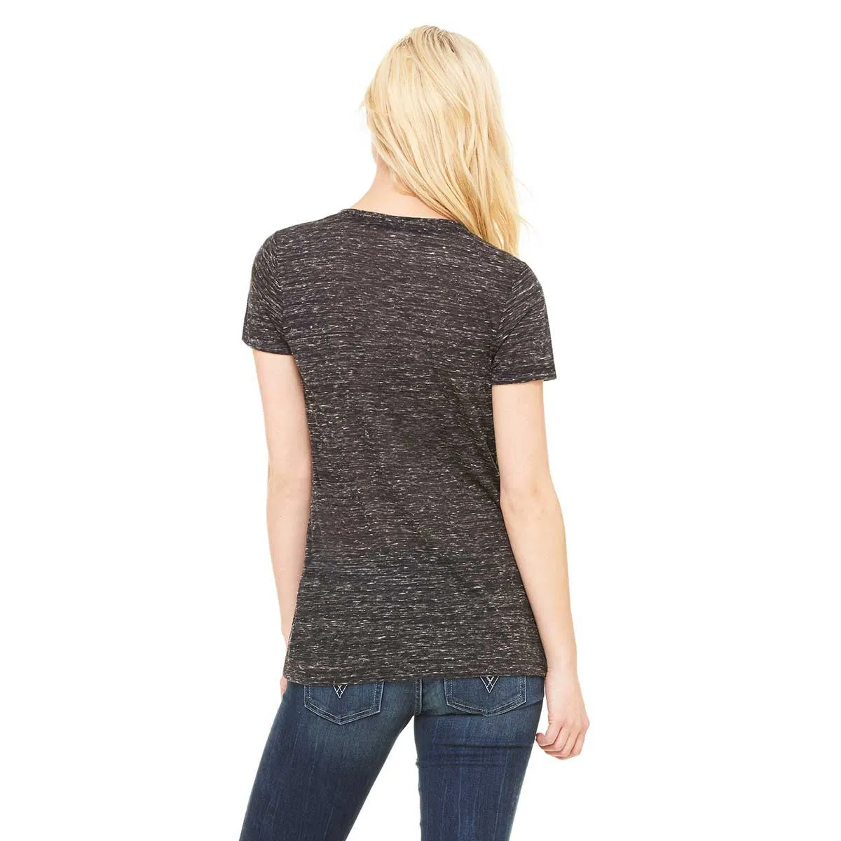 Bella   Canvas Women's Black Marble Jersey Short-Sleeve Deep V-Neck T-Shirt