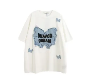Butterfly patch couple short-sleeved T-shirt women's unisex wear