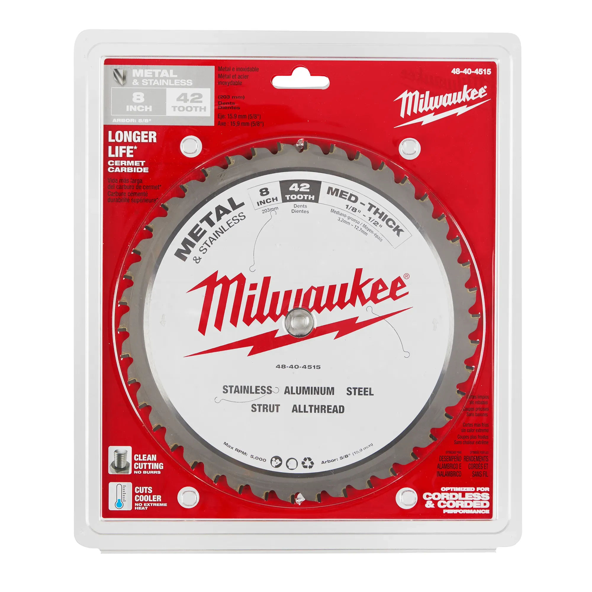 Circular Saw Blade - Milwaukee 8" Metal & Stainless Cutting, 48-40-4515
