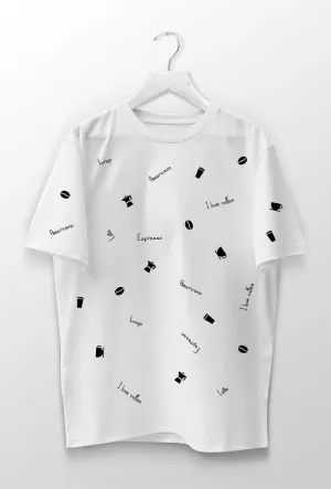 Coffee Pattern Printed T-Shirt, Cozy Short Sleeve Unisex T-Shirt Vinyl Transfer Cafe Lovers