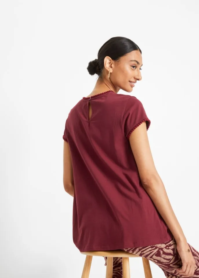 Cotton shirt with lace and short sleeves a-line Bpc Bonprix Collection, red