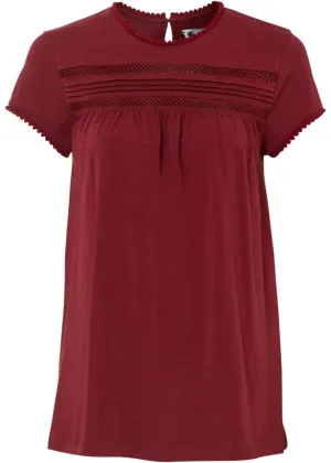 Cotton shirt with lace and short sleeves a-line Bpc Bonprix Collection, red