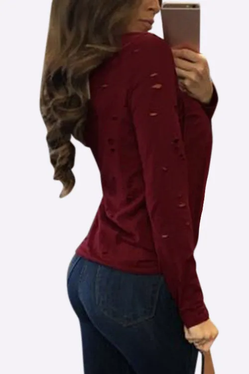 Custom Deep V-Neck Lace-Up Long Sleeve T-Shirts