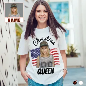 Custom Face & Name Tee with Personalized Pictures USA Flag Women's All Over Print T-shirt