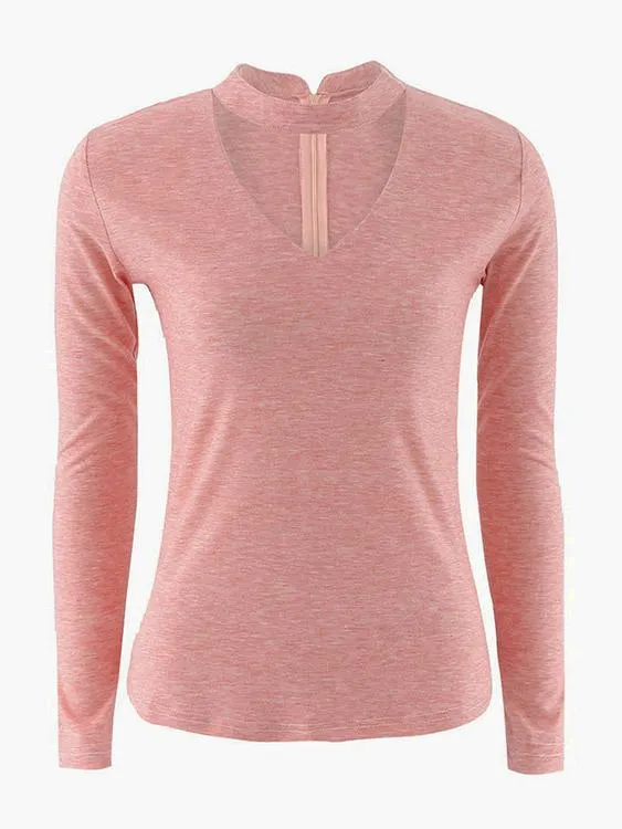 Custom V-Neck Long Sleeve Pink T-Shirts
