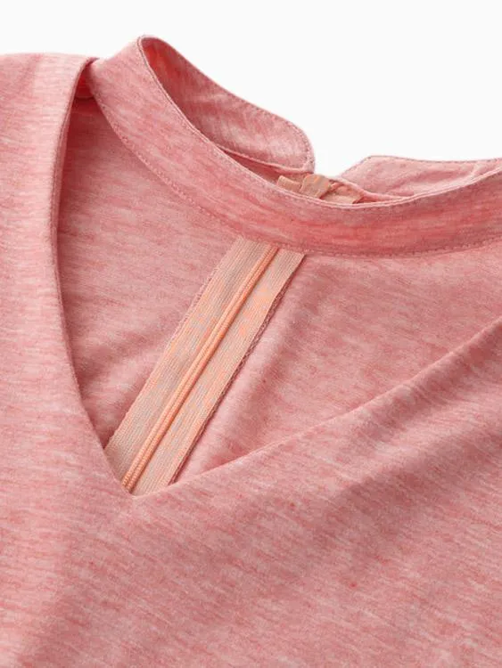 Custom V-Neck Long Sleeve Pink T-Shirts