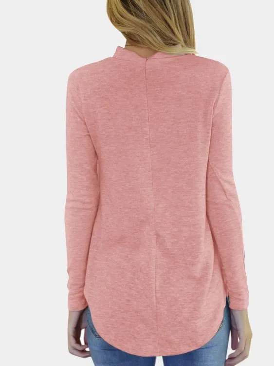 Custom V-Neck Long Sleeve Pink T-Shirts