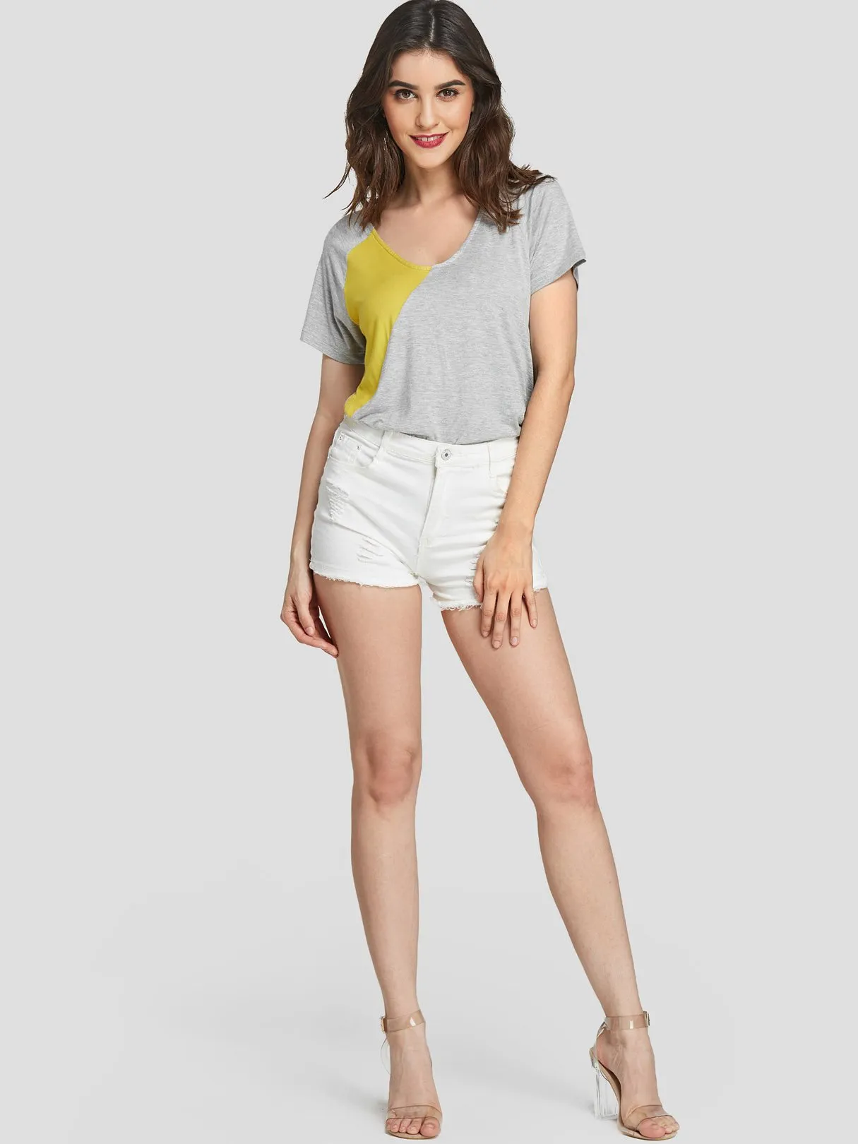 Custom V-Neck Short Sleeve Light Grey T-Shirts