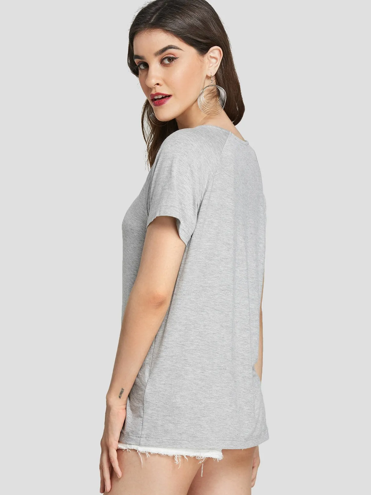 Custom V-Neck Short Sleeve Light Grey T-Shirts