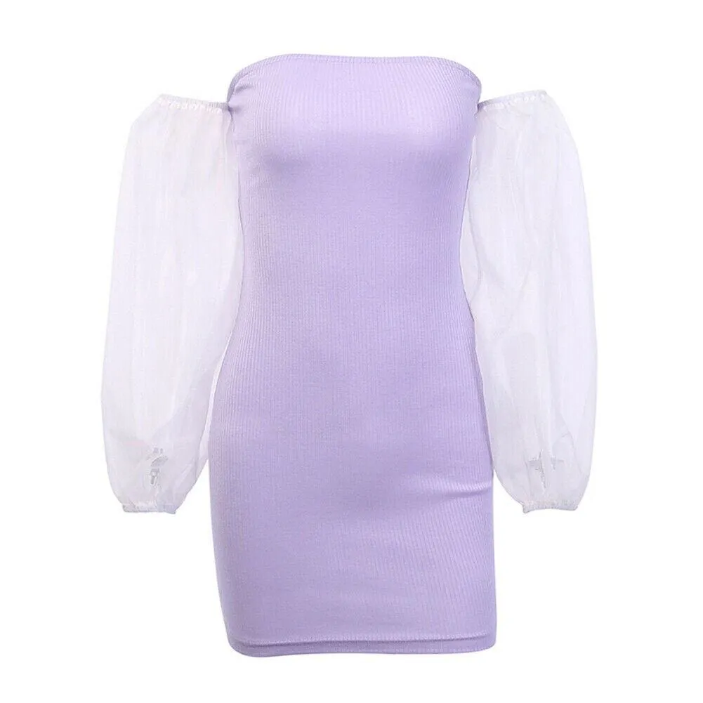FashionSierra - Fashion Women's Holiday Mini Dress Ladies Sexy Solid Fluffy Mesh Long Sleeve Backless Package Hip Dress Summer Sundress