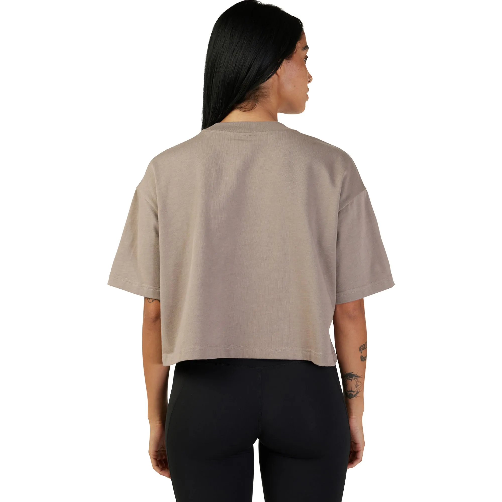 Fox Racing  Womens Wordmark Premium Crop Tee Oversized Ultra-Soft T-Shirt Taupe