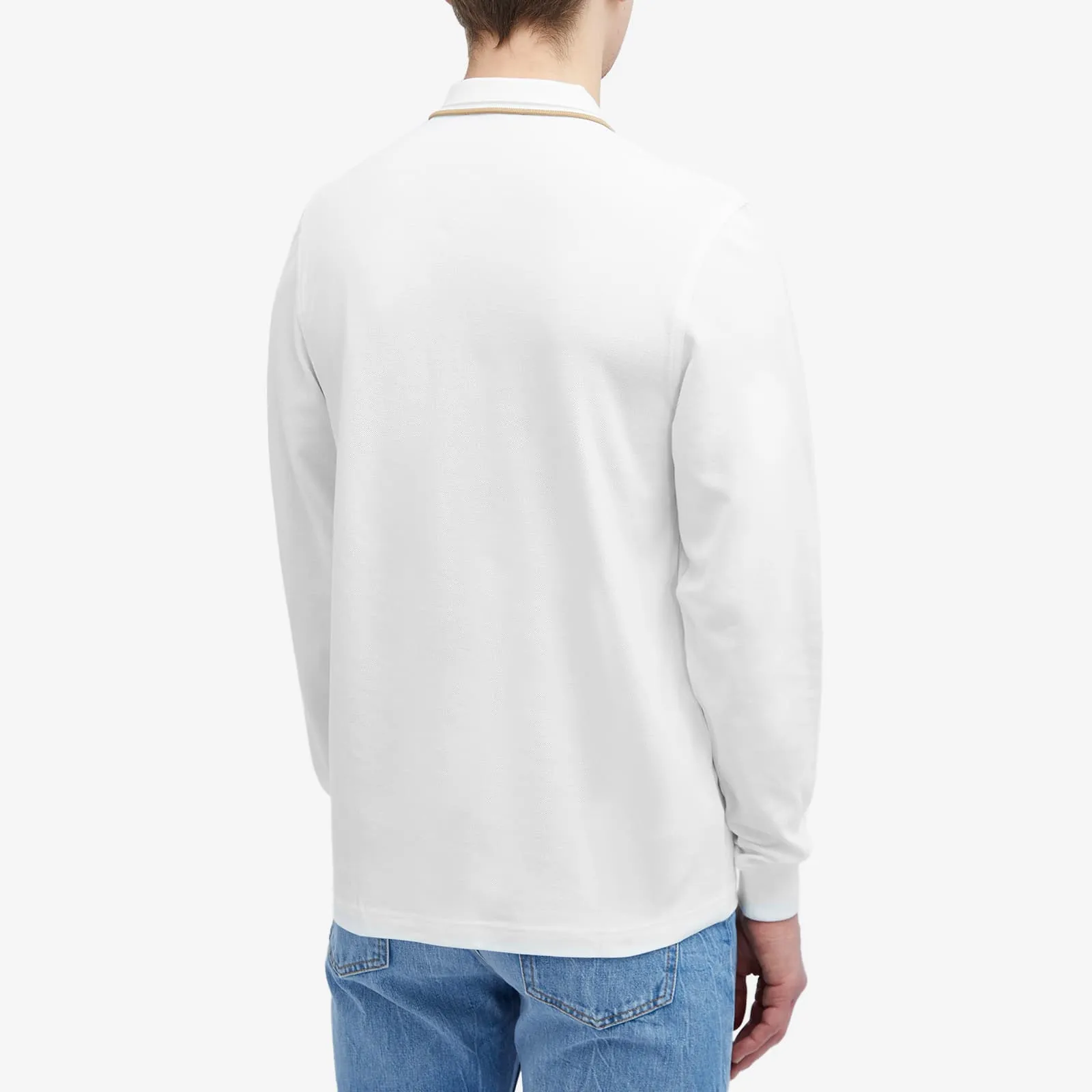 Fred Perry Long Sleeve Twin Tipped Polo, White, Oat & Stone