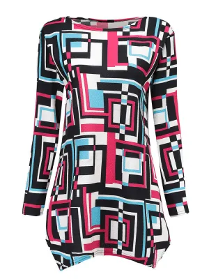 Geometric Printed Irregular Hem T-shirts
