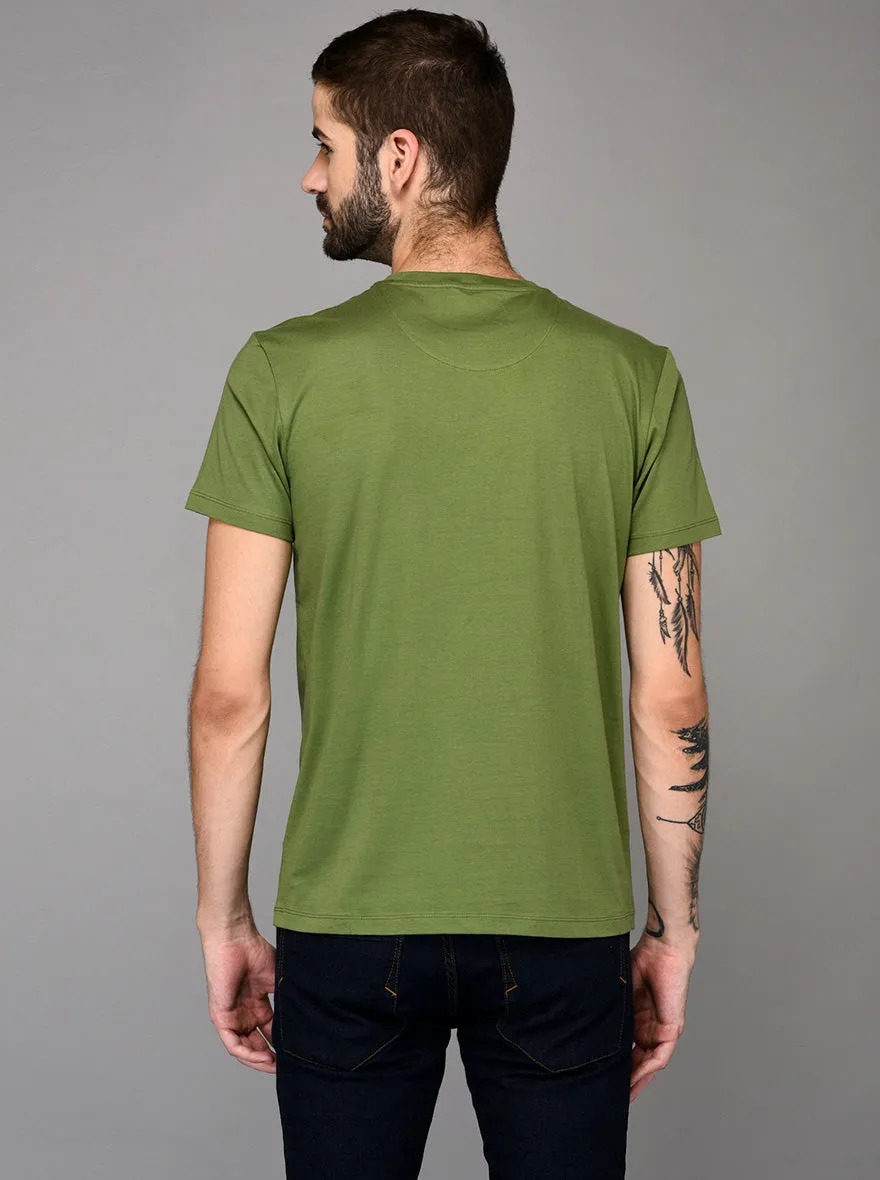 Green Printed Slim Fit Round Neck T-Shirt | JadeBlue