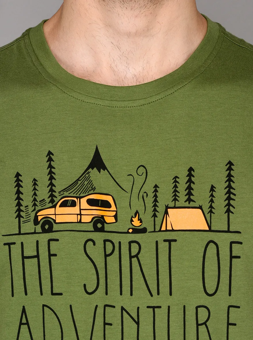 Green Printed Slim Fit Round Neck T-Shirt | JadeBlue