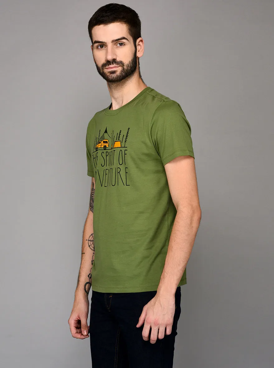 Green Printed Slim Fit Round Neck T-Shirt | JadeBlue