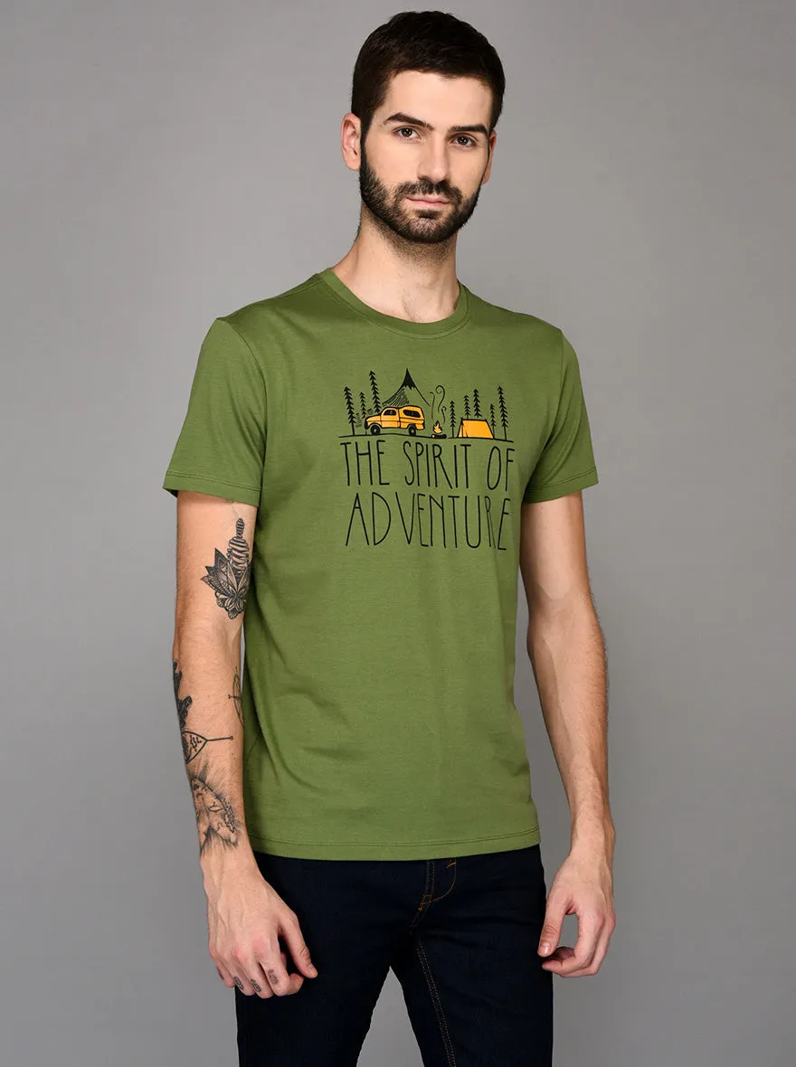 Green Printed Slim Fit Round Neck T-Shirt | JadeBlue