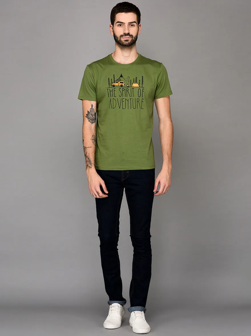 Green Printed Slim Fit Round Neck T-Shirt | JadeBlue