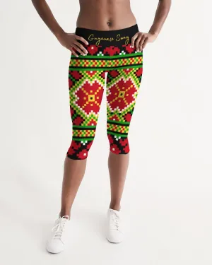 Guyanese Swag Ice Gold Green Women's Mid-Rise Capri Leggings