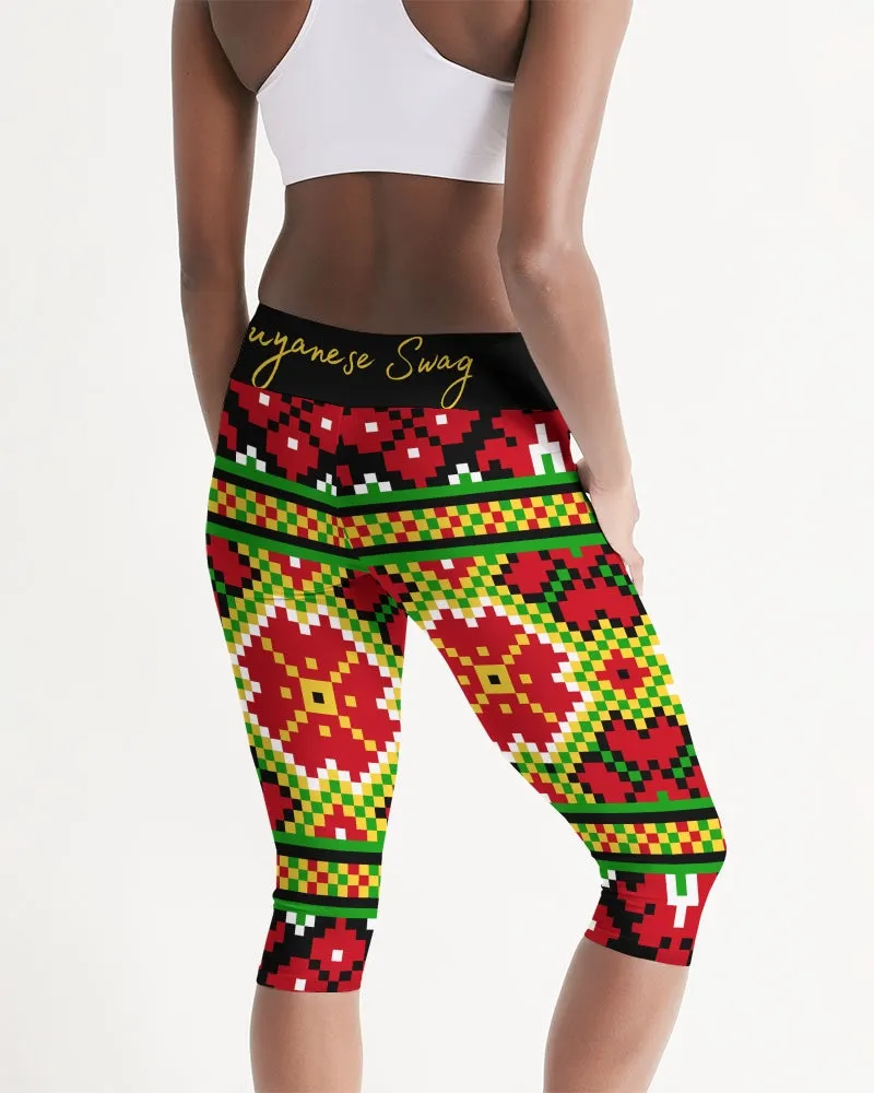 Guyanese Swag Ice Gold Green Women's Mid-Rise Capri Leggings