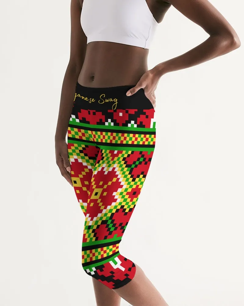 Guyanese Swag Ice Gold Green Women's Mid-Rise Capri Leggings