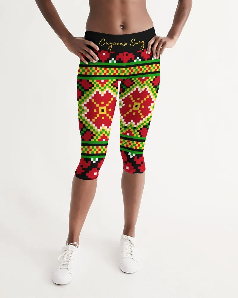 Guyanese Swag Ice Gold Green Women's Mid-Rise Capri Leggings