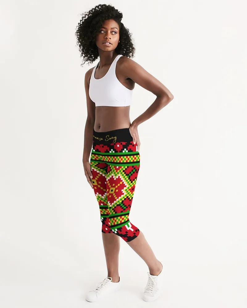 Guyanese Swag Ice Gold Green Women's Mid-Rise Capri Leggings