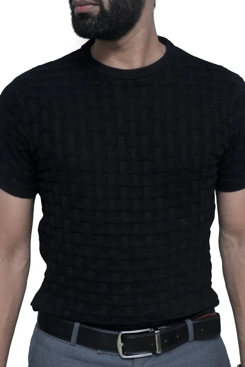 Half Sleeve Knitted Tee Round Neck Raven Black