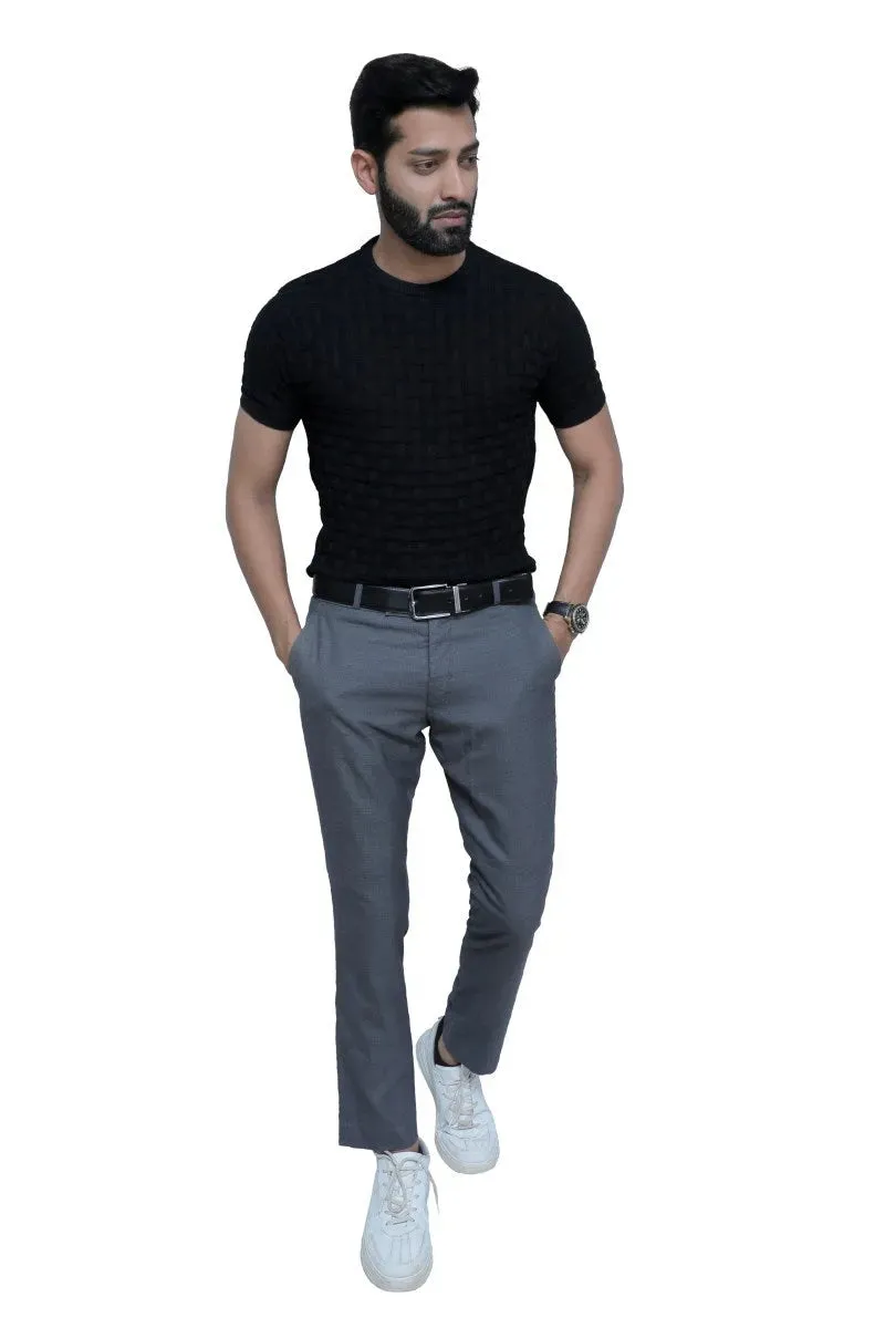 Half Sleeve Knitted Tee Round Neck Raven Black