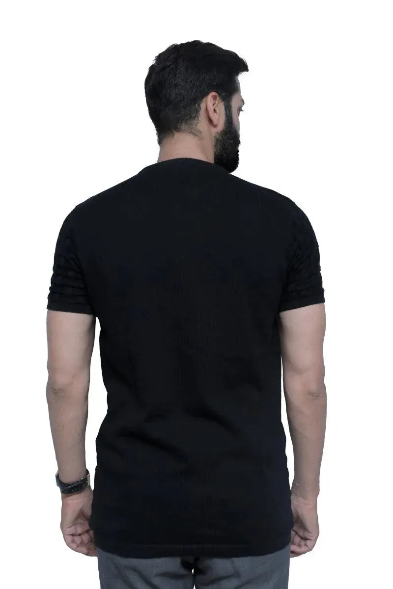 Half Sleeve Knitted Tee Round Neck Raven Black