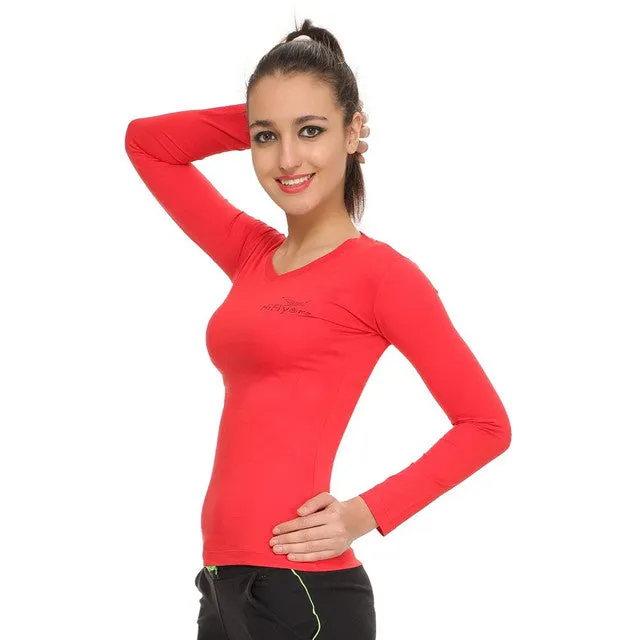 HiFlyers Women Full Sleevs T-Shirts V Neck Red