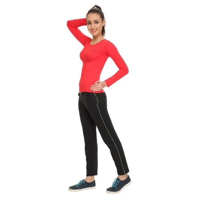 HiFlyers Women Full Sleevs T-Shirts V Neck Red