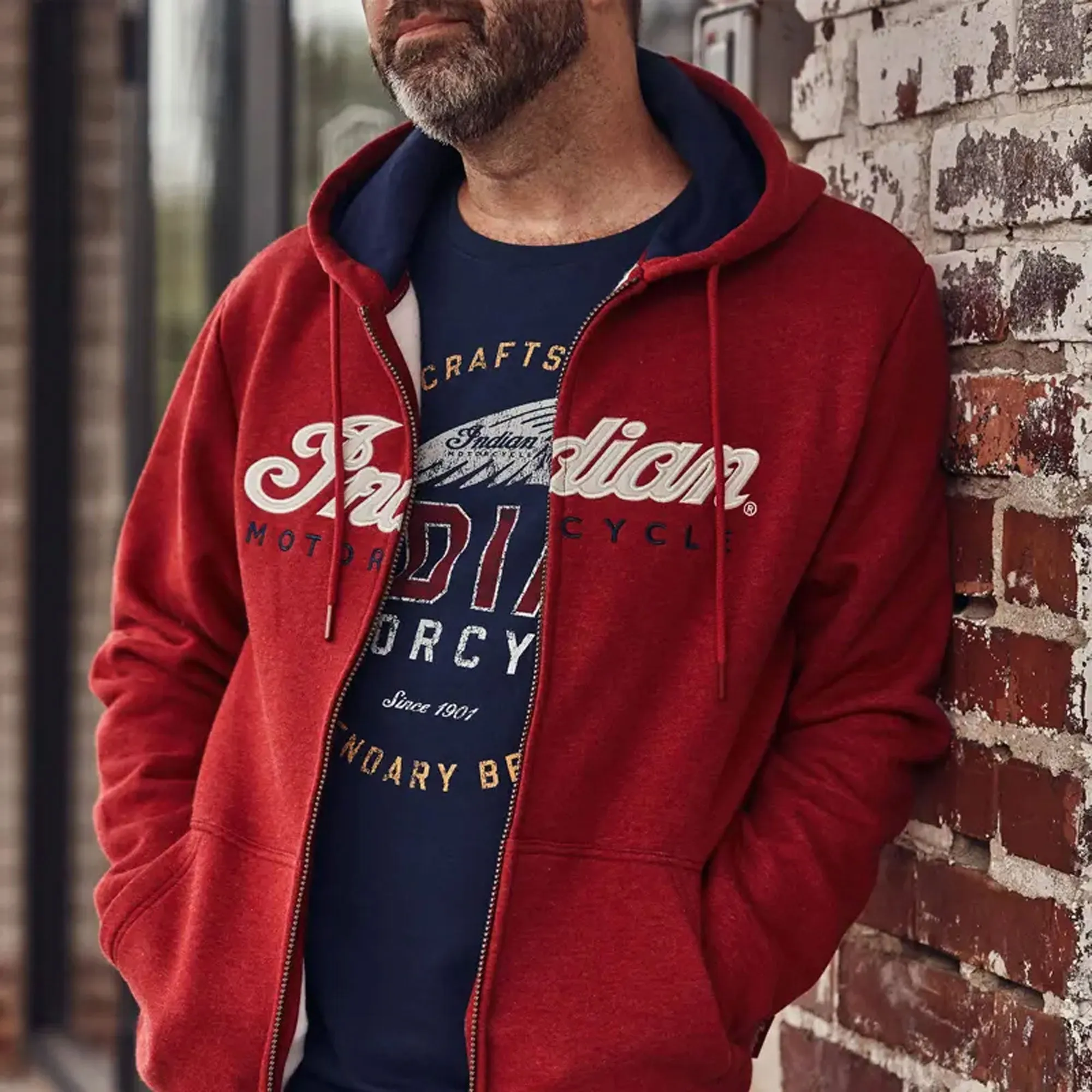 Indian Motorcycle Mens USA Flag Hoodie Red
