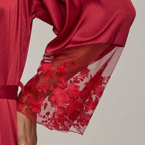 Long Sleeve Satin Bathrobe Ruby Red Tango