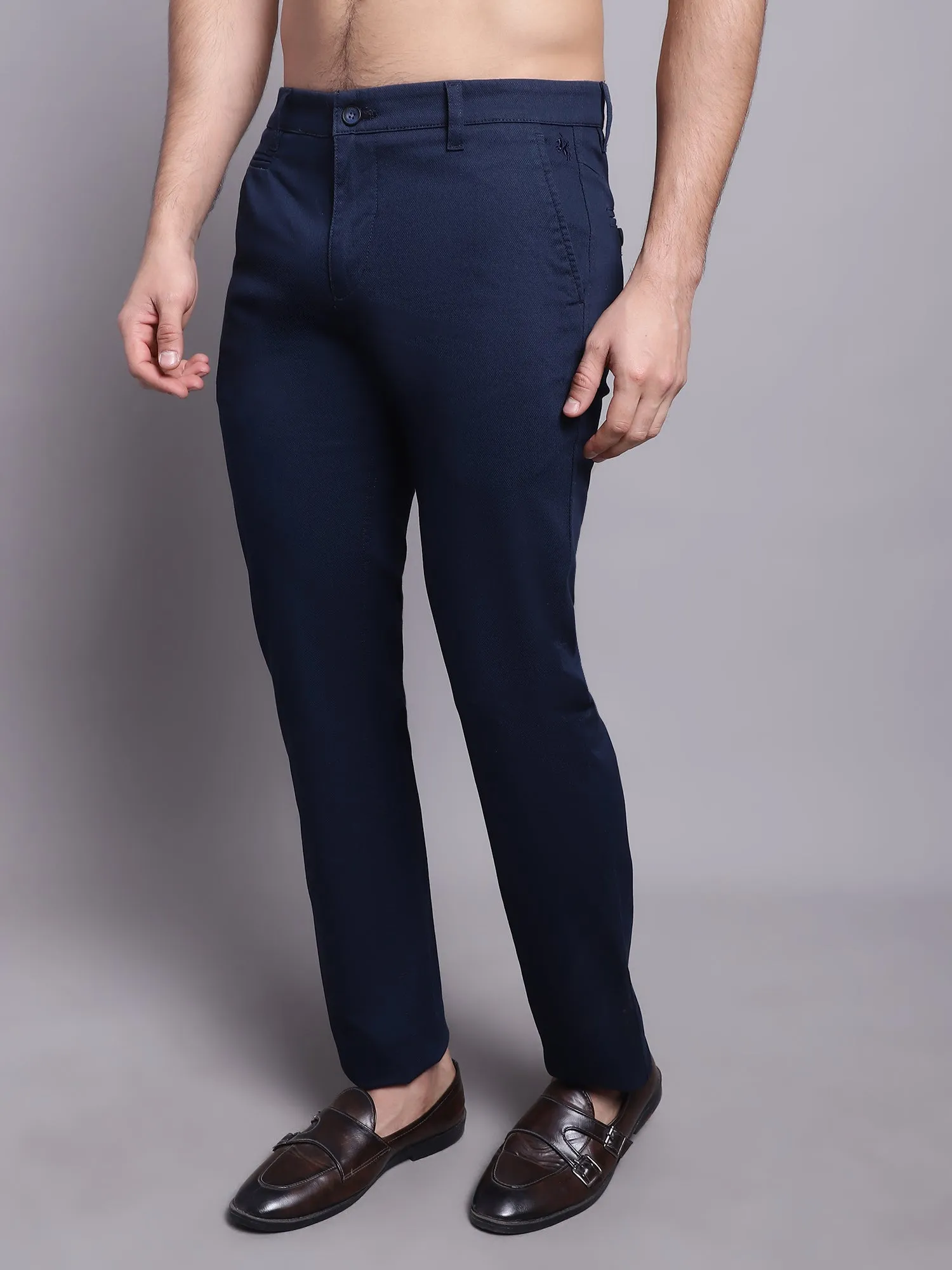 Men's Casual Flat front Navy Blue Trousers