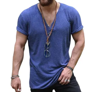 Men's Classic Casual V-neck Slim Short Sleeve T-shirt 36097853K