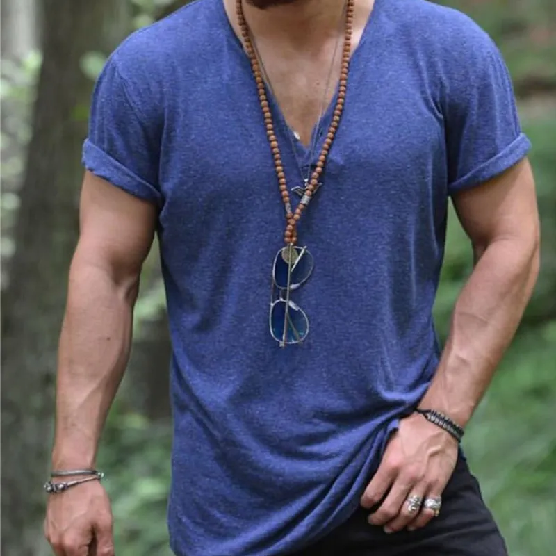Men's Classic Casual V-neck Slim Short Sleeve T-shirt 36097853K