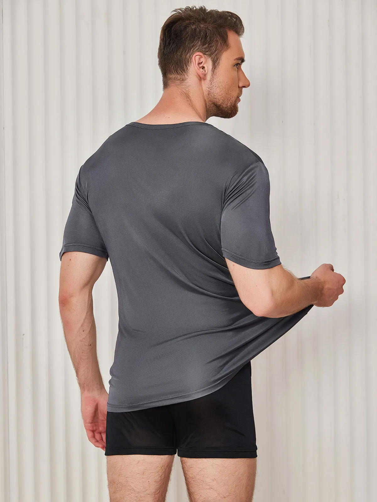 Mens Crew Neck Silk Knitted T Shirt