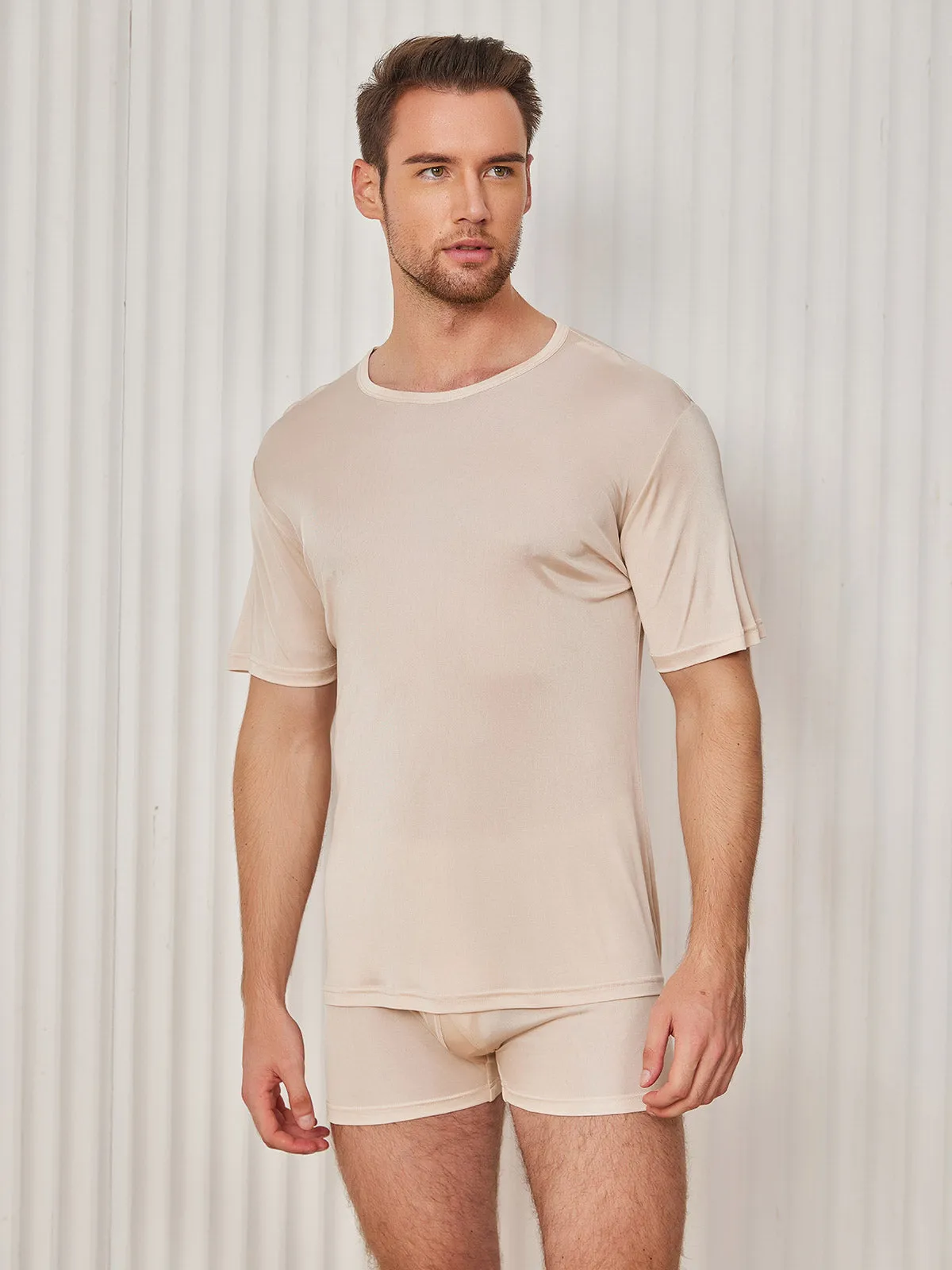 Mens Crew Neck Silk Knitted T Shirt