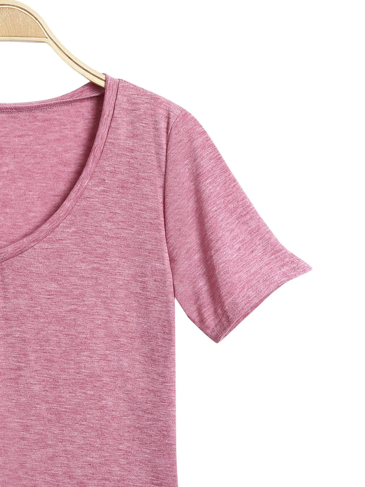OEM ODM V-Neck Pink Casual Style Front Pocket T-Shirts